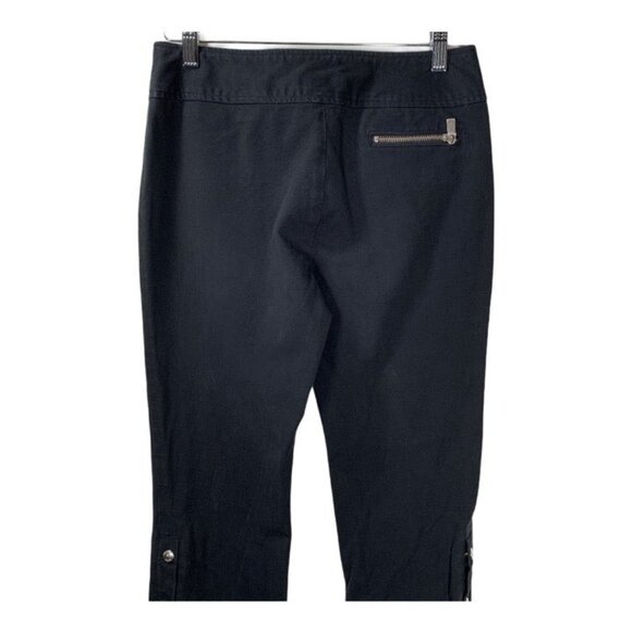 Michael Kors Black Bootcut Pants Size 4 Stretch Snap Leg Zip Pocket Style - Picture 6 of 10